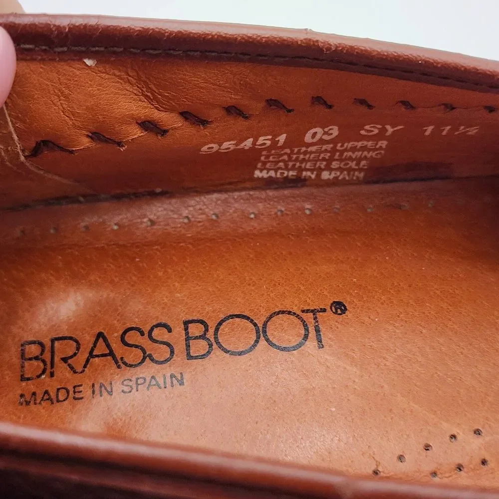 Brass Boot Mens Shoes Brown‎ 11.5 Leather Loafers Tassel Slip On Dress Shoes